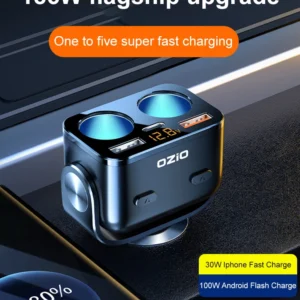 Super Fast Charger Dual Ports Two In One USB Interface Car Phone Adapter With Digital Display