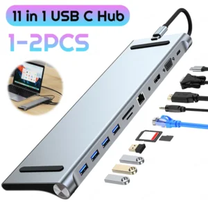 11 in 1 USB C Docking Station with 4K HDMI-Compatible VGA Ethernet Type C Hub